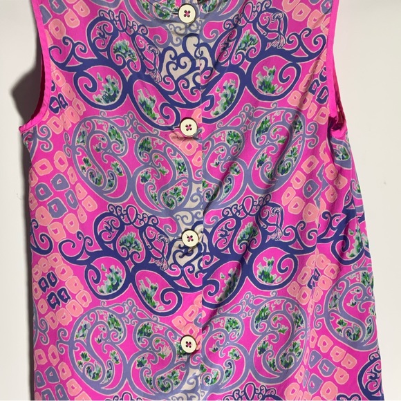 Lily Pulitzer Behind the Gates Iona Shell Top Silk Button Back Pink Purple Sz XS - Picture 12 of 16